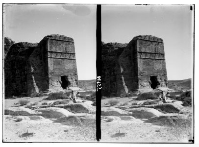 Petra (Wadi Musa). El-Farasah & obelisk ridge area. Assyrian type monument. Wadi Farasah. With double crow-step frieze LOC matpc.03118