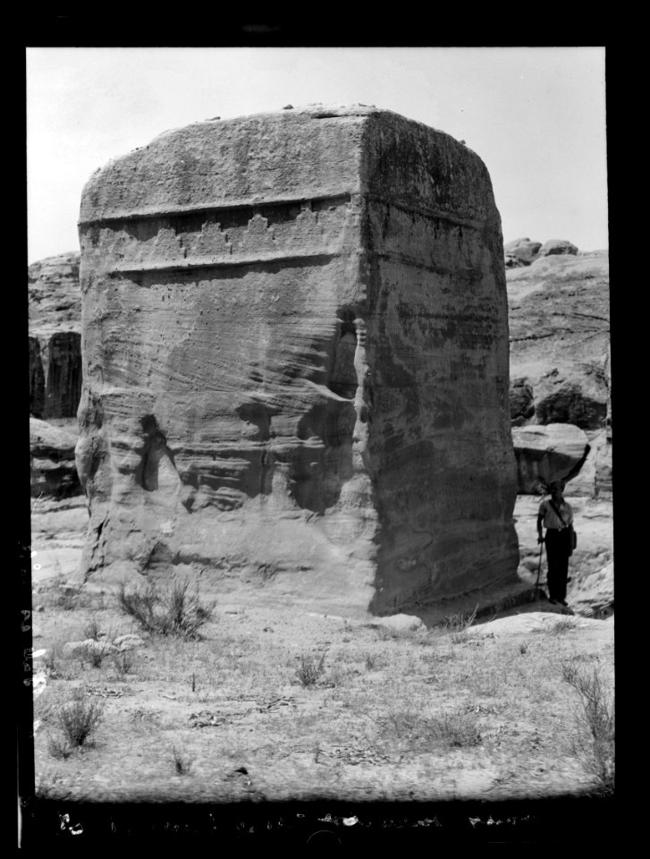 Petra. (Wadi Musa). Pylon at south entrance of el Muzlim tunnel with crow-step frieze LOC matpc.16265