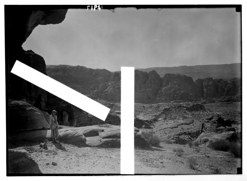 Petra (Wadi Musa). El-M'esrah area. El-M'esrah high place. El-Khubtah range and lower Siq in distance LOC matpc.03096