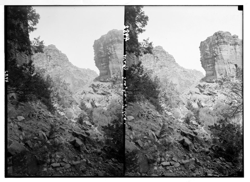 Petra (Wadi Musa). Es-Siyyagh Valley. Perpendicular cliffs. Looking toward the Araba LOC matpc.03131