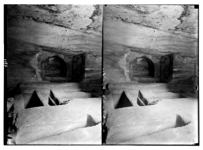 Petra (Wadi Musa). Lower Siq. Tomb interior in lower Siq. Floor graves and loculi LOC matpc.03088