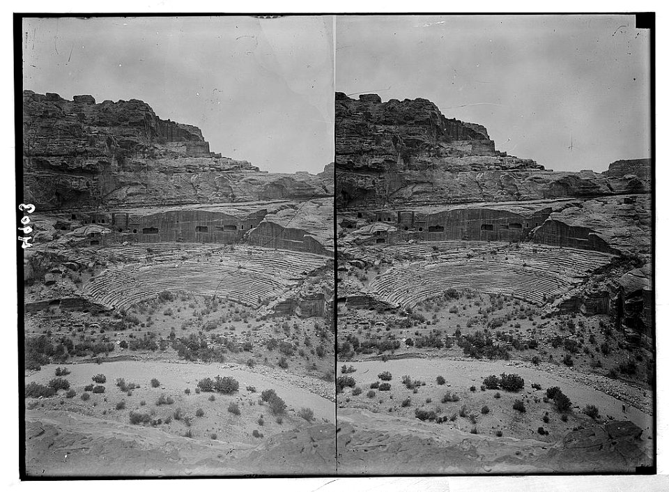 Petra (Wadi Musa). Theatre and el-Khubta area. The theatre. From lower slopes of el-Khubta LOC matpc.03089