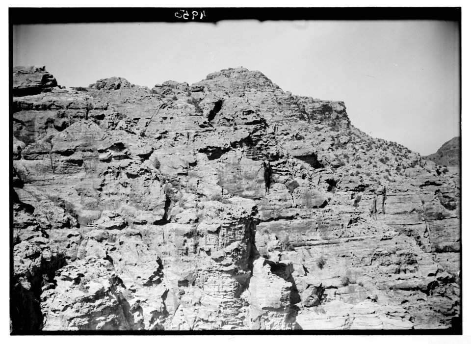 Petra (Wadi Musa). Wadi ed-D r. Nabi Harun. 'Mt. Hor.' Telephoto. From ed-Der showing dome of shrine. LOC matpc.03116