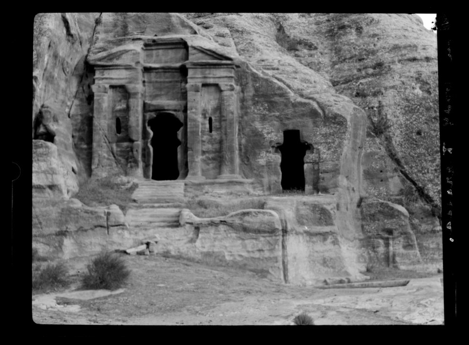 Petra. El-Farasah & obelisk ridge area. Classical monument, Wadi Farasah, showing rock cut channels and pool for collecting water LOC matpc.16289