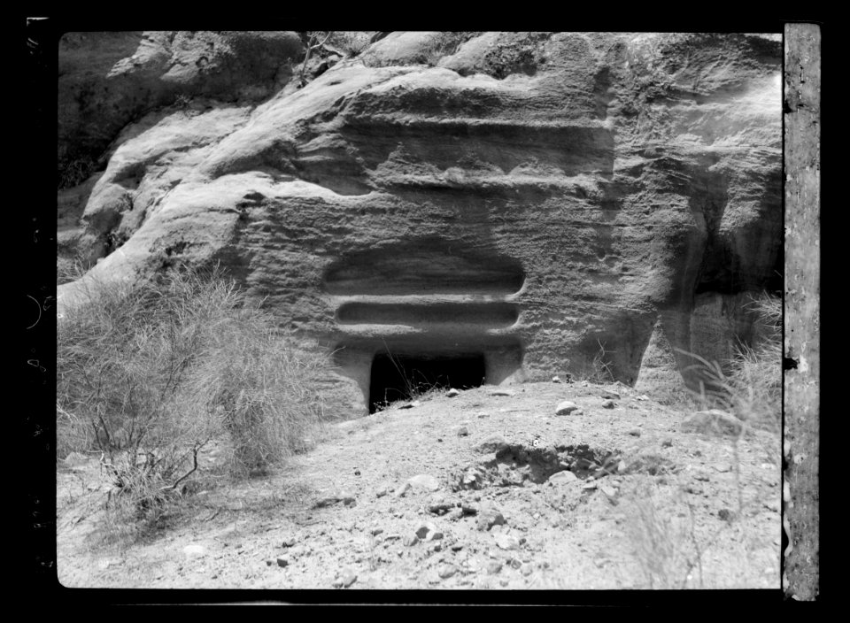 Petra. Lower Siq. Early type rectilinear tomp. Choked-up entrance LOC matpc.16269
