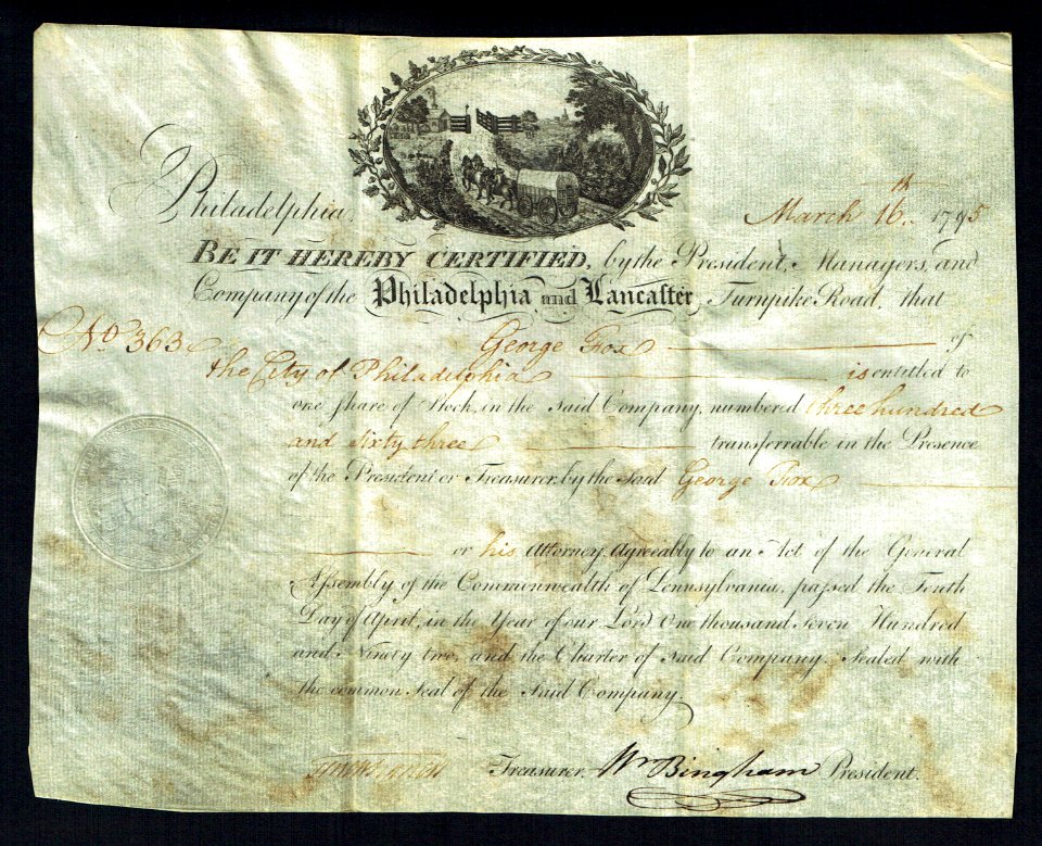 Philadelphia and Lancaster Turnpike Road 1795