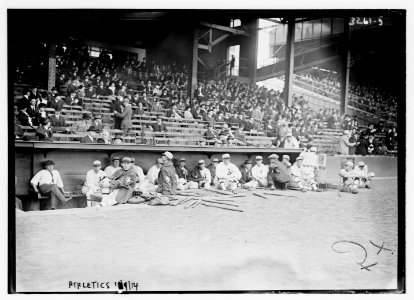 Phila. Athletics dugout prior to start of Game 1 of 1914 World Series at Shibe Park (baseball) LCCN2014697785