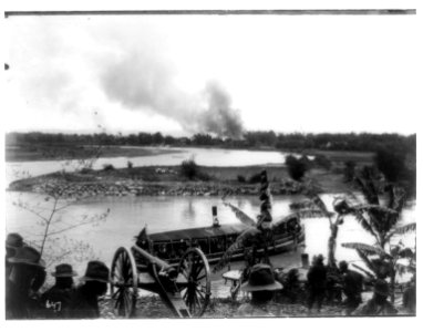Philippine insurrection)- Burning of Pasig, Hawthorne Battery and gunboat in foregrd LCCN2002724005