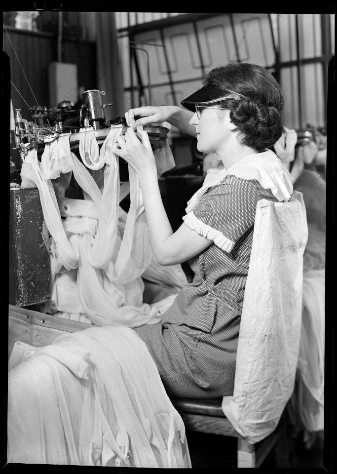 Philadelphia, Pennsylvania - Hosiery. Minnesac Mills. (Woman draping stockings.) - NARA - 518687
