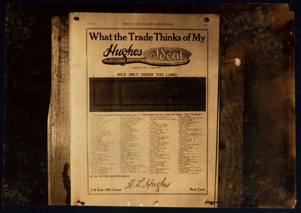 Photo of advertisement appearing in April number of Fabrics, Fancy Goods and Notions. (See also 2892) LOC nclc.04214