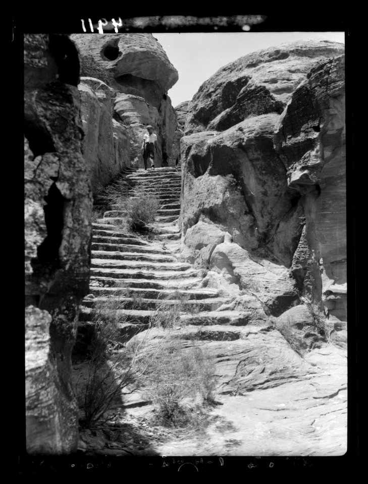 Petra. Theatre and el-Khubta area. Step Couloir ascending el-Khubta heights. Ancient ascent from the north LOC matpc.16274