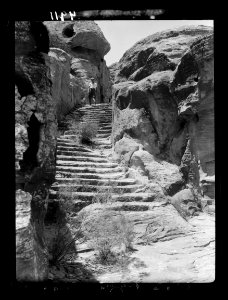 Petra. Theatre and el-Khubta area. Step Couloir ascending el-Khubta heights. Ancient ascent from the north LOC matpc.16274