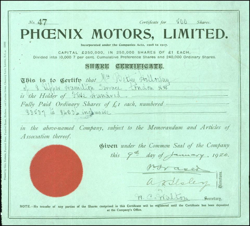 Phoenix Motors Ltd 1920