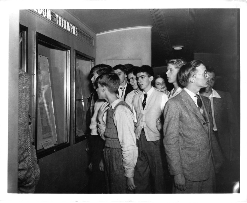Photograph of a Group of Students Viewing the Documents on the Freedom Train (19087834781)