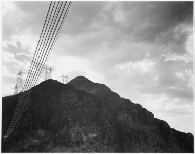 Photograph Looking Toward Mountain With Boulder Dam Transmission Lines on Peak and Close-Up of Wires, 1942 - NARA - 519849 photo