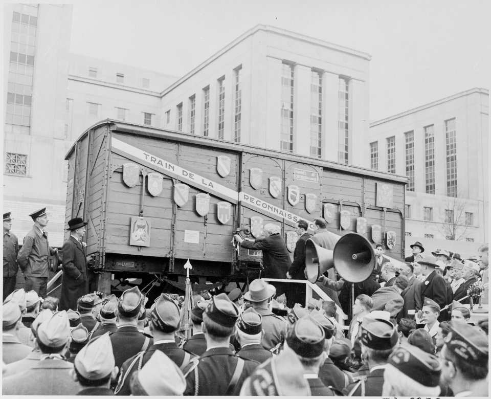Photograph of boxcar from French Merci train, a gift from France to the United States in grateful recognition of... - NARA - 200078
