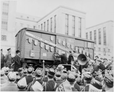 Photograph of boxcar from French Merci train, a gift from France to the United States in grateful recognition of... - NARA - 200078