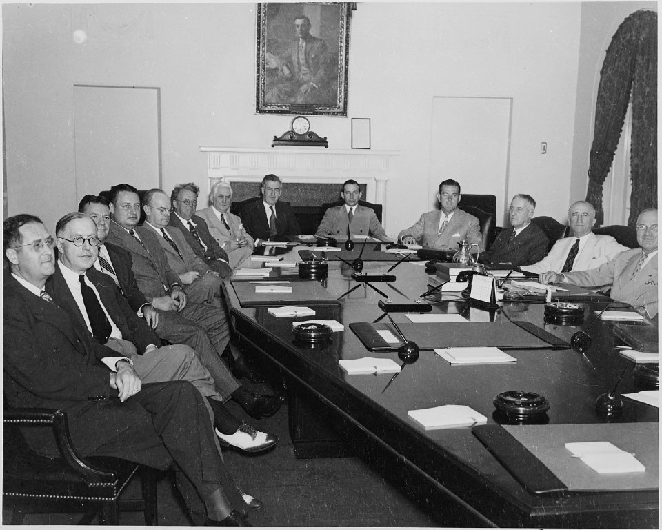 Photograph of Cabinet meeting at the White House, (from left to right) Secretary of Agriculture Clinton P. Anderson... - NARA - 199138