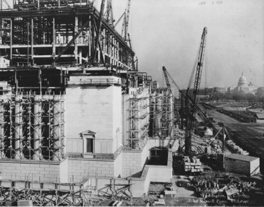 Photograph of Construction of Exterior Walls and Columns of the National Archives Building, Constitution Ave. Entrance, Washington, D.C. (35967803453)