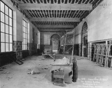 Photograph of Construction of the Central Research Room of the National Archives Building, Looking Toward the East Search Room (35966713003)