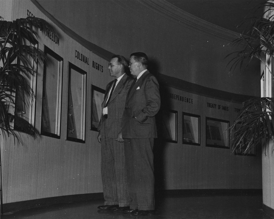 Photograph of Dr. Wayne C. Grover, Right, Dr. Robert Bahmer, Left, at the Official Preview Freedom Train Exhibit (19058367666)