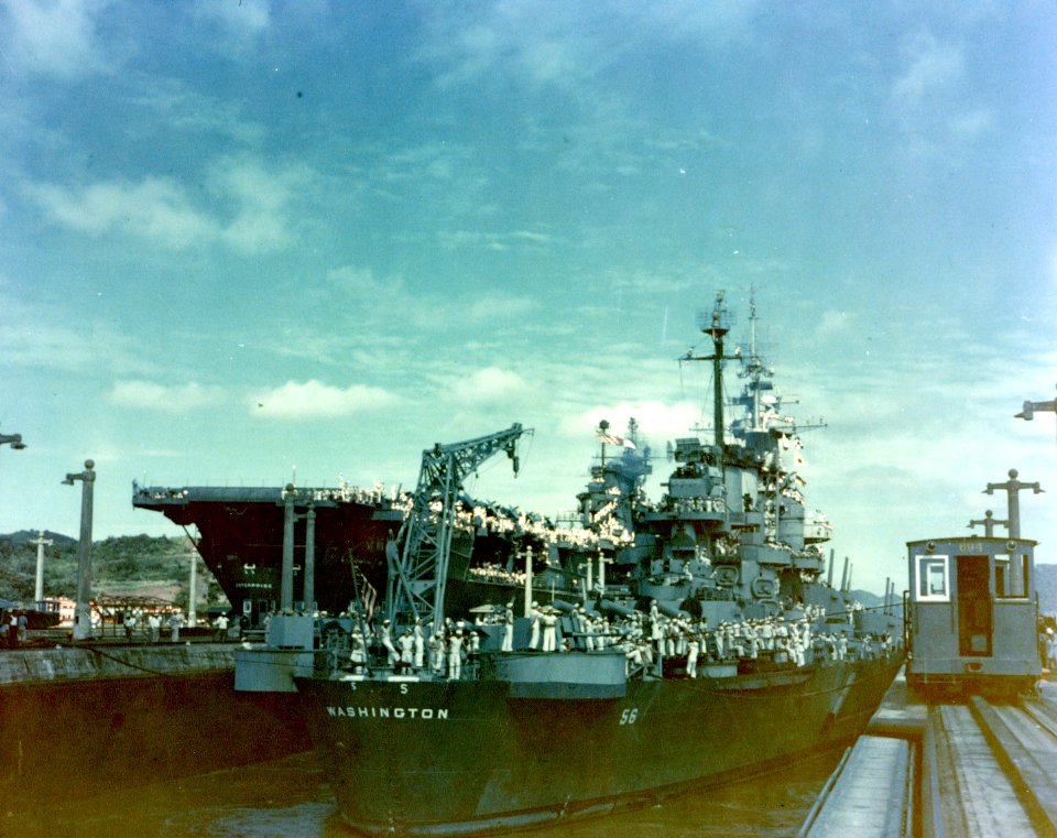 Photo - 80-G-K-6568 USS Washington (BB-56) USS Enterprise (CV-6) (24909900886)