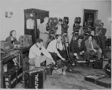 Photograph of cameramen and sound technicians at the White House. - NARA - 199150