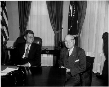 Photograph of Harry S. Truman and JFK in the Oval Office photo