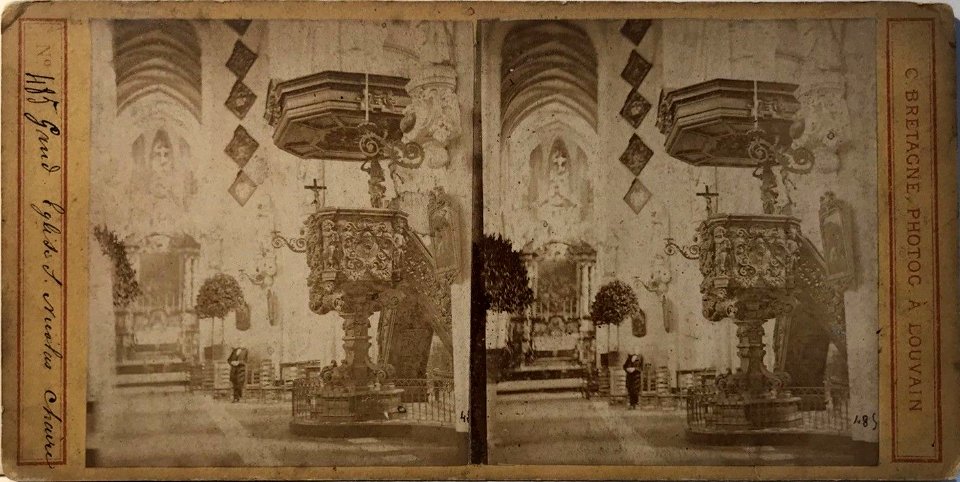 Photo stéréoscopique de l'intérieur de l'église Saint-Nicolas à Gand (C Bretagne)