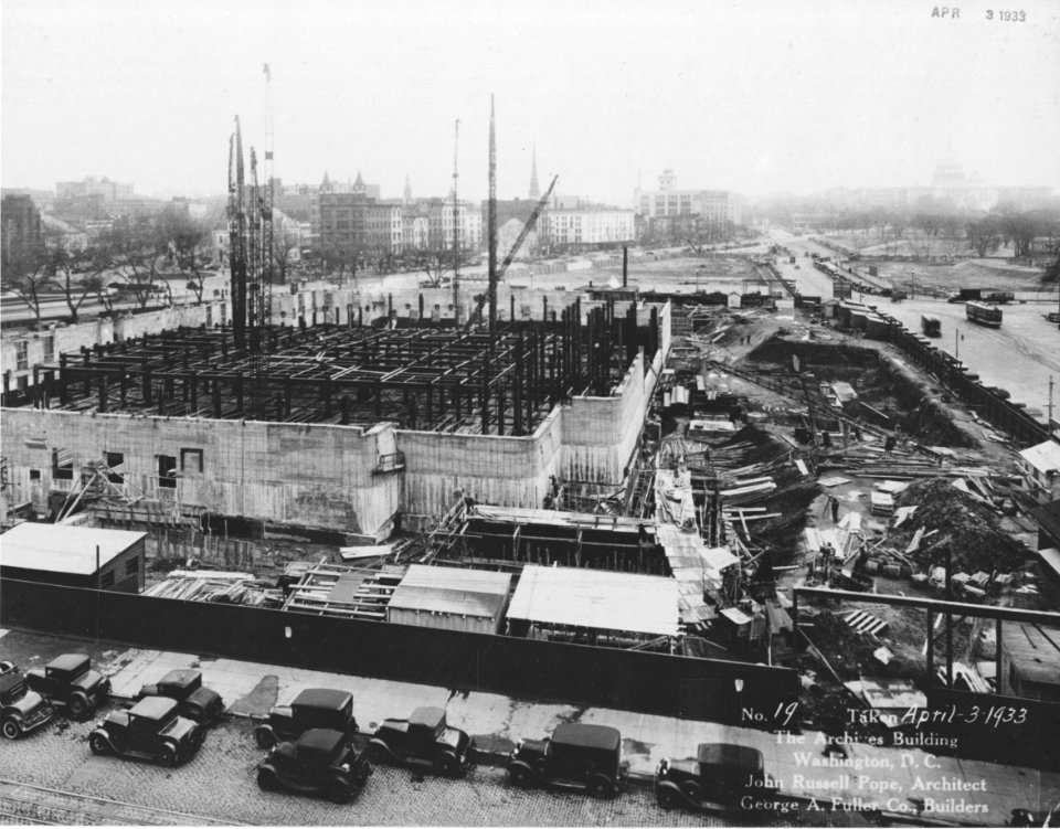 Photograph of Construction of the National Archives Building, Looking Northeast, Washington, D.C. (36777326955)