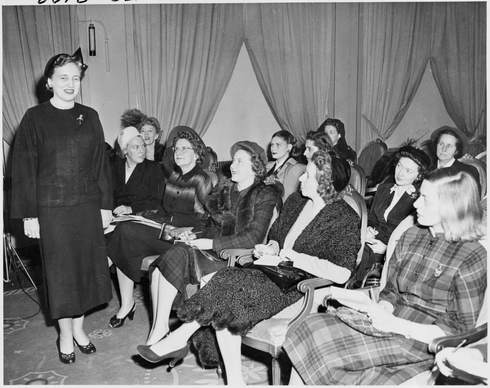 Photograph of Margaret Truman at a press conference prior to her concert at Washington's Constitution Hall - NARA - 200132