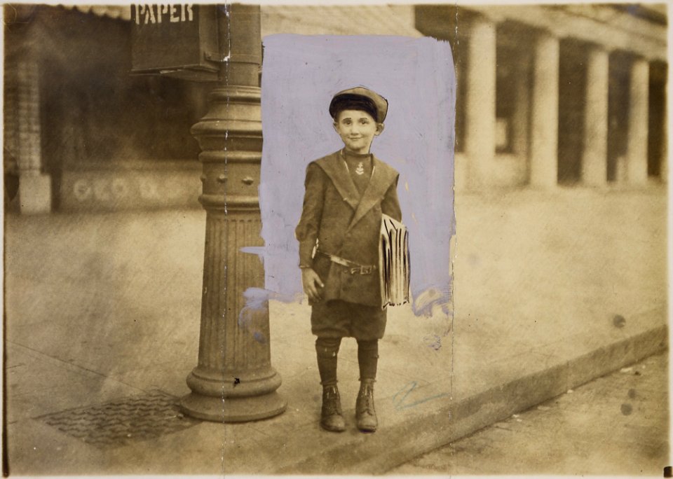Photograph of a 7 year old news-boy (William Parralla, 313 2nd Street, S.W.), without a badge, who tried to short... - NARA - 306629
