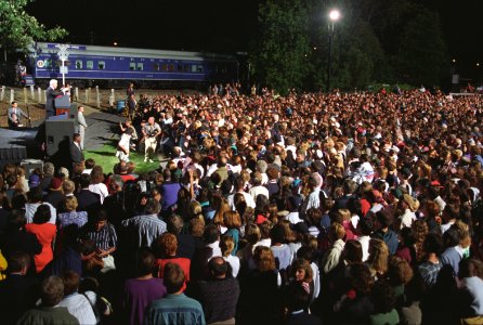 Photograph of President Bill Clinton Addressing a Crowd photo