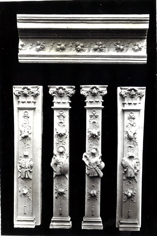 Photograph of five plaster casts from epitaphs in the Grote Kerk in Breda Cuypershuis 0687a (022)