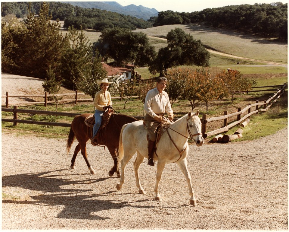 Photograph of President Reagan and Mrs. Reagan Horseback Riding at Racho Del Cielo - NARA - 198533