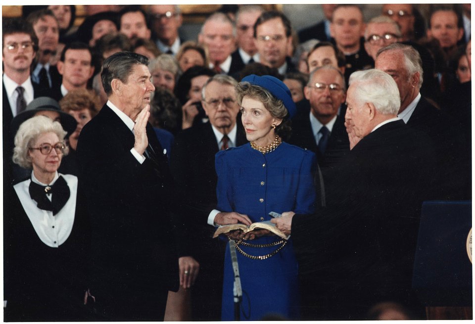 Photograph of President Reagan being sworn in for a second term - NARA - 198559