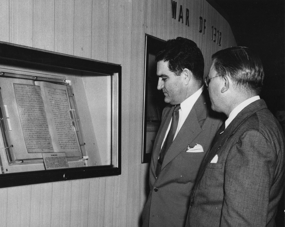 Photograph of General Services Administration (GSA) Administrator Jess Larson and U.S. Archivist, Wayne C. Grover, at the Official Opening of the Freedom Train Exhibit in the National Archives Building (18463907743)