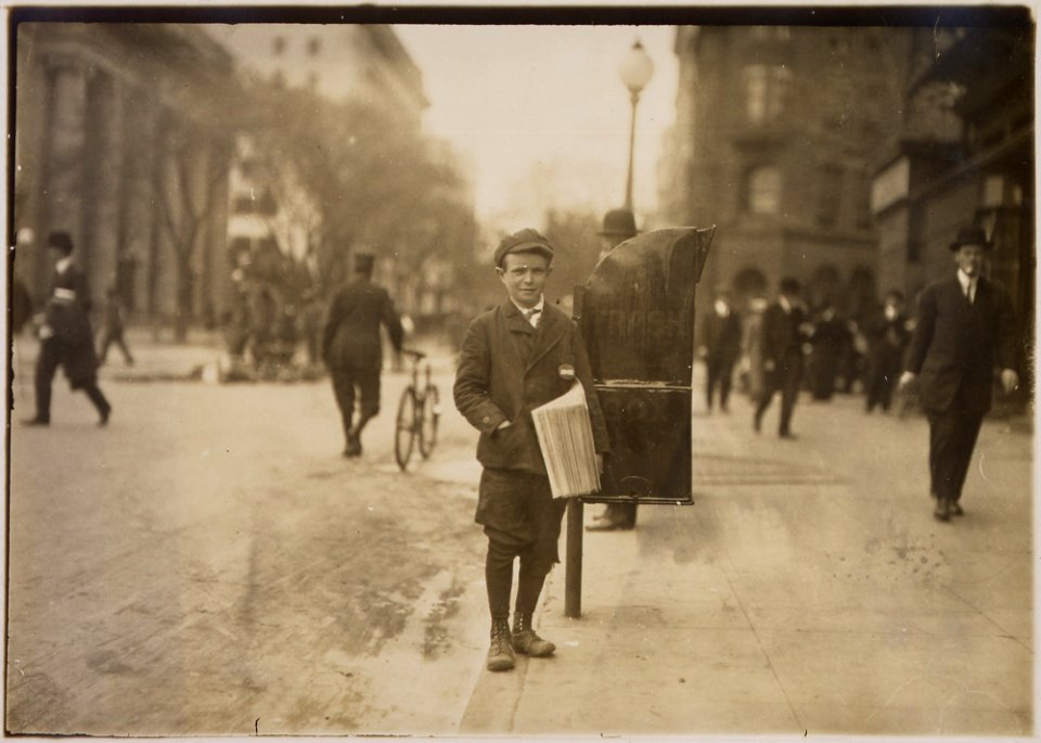 Photograph of Joseph O'Conner, a 12 year old truent, selling extras during school hours. He said I'd ruther sell... - NARA - 306624