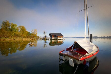 Reflection chiemsee sailing boat photo