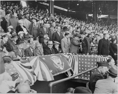 Photograph of President Truman and other officials at Washington's Griffith Stadium for the opening game of the... - NARA - 199583