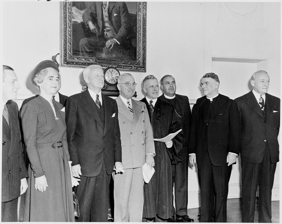 Photograph of President Truman in the Oval Office with members of the President's Commission on Internal Security and... - NARA - 200269