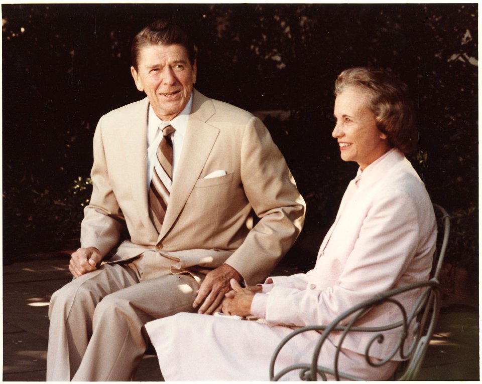Photograph of President Reagan and His Supreme Court Justice Nominee Sandra Day O'Connor at the White House - NARA - 198517