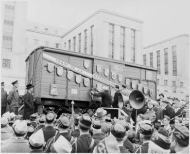 Photograph of boxcar from French Merci train, a gift from France to the United States in grateful recognition of... - NARA - 200078