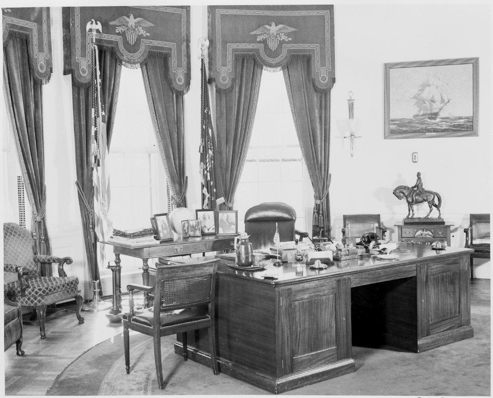Photograph of President Truman's desk in the Oval Office of the White House. - NARA - 199468