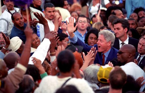 Photograph of President William Jefferson Clinton Greeting People in a Large Crowd at a Get Out the Vote Rally in Los Angeles, California, 11 02 2000