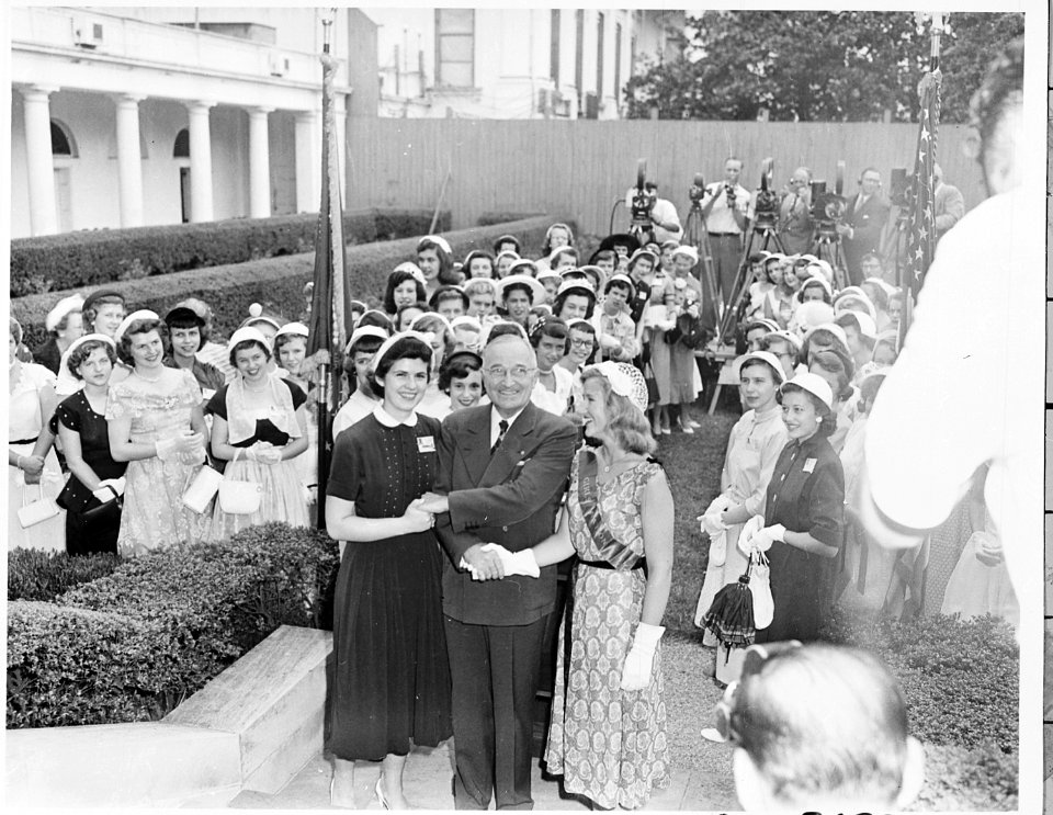 Photograph of President Truman at the White House with visiting members of Girls Nation, a civic organization... - NARA - 200327