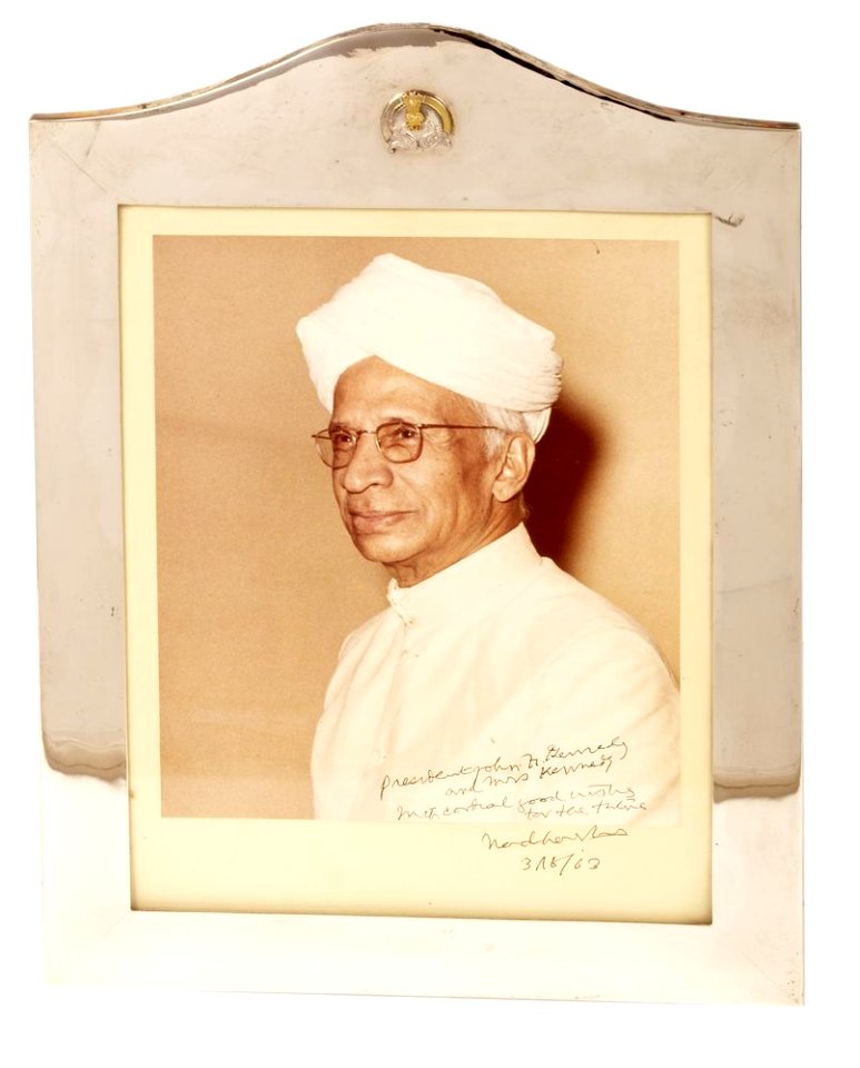 Photograph of Sarvepalli Radhakrishna presented to President Kennedy