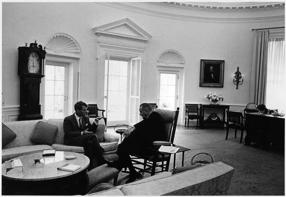Photograph of Senator Robert F. Kennedy and President Lyndon B. Johnson - NARA - 192488