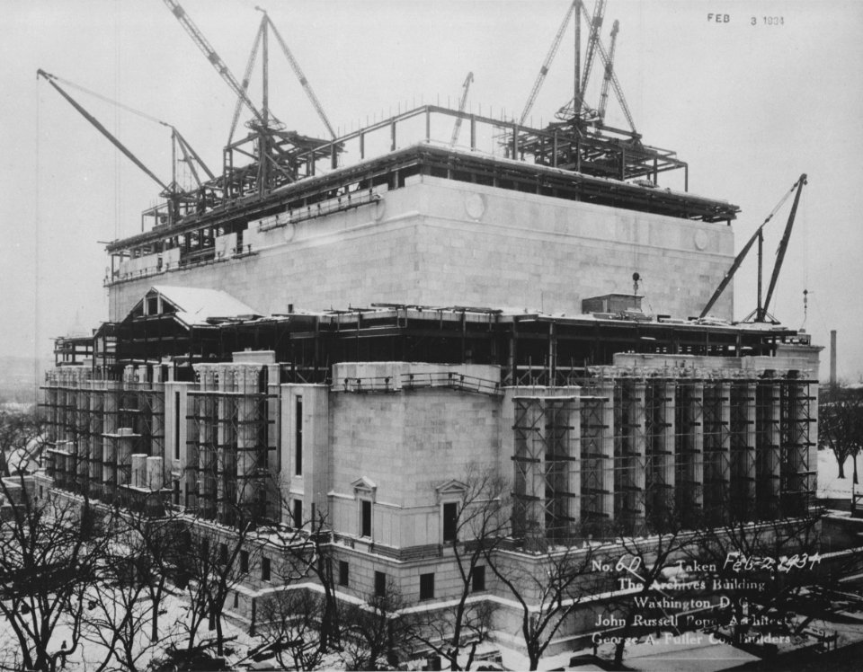 Photograph of the Advanced Construction of Exterior Walls and Columns for the National Archives Building, Washington, D.C. (36729587936)