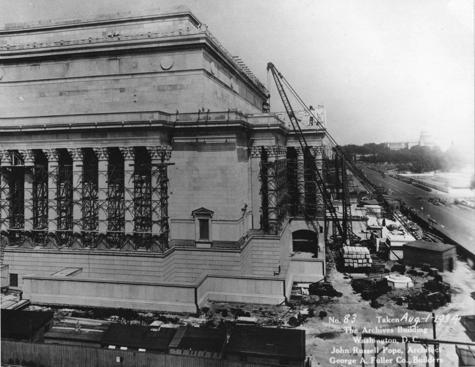 Photograph of the Almost Complete Construction of the Exterior of the National Archives Building, Constitution Ave. Entrance, Washington, D.C. (35967825983)